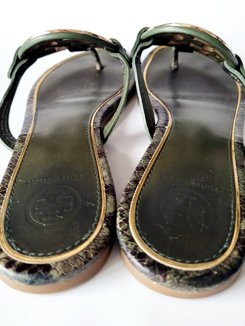 Tory Burch Miller Python Metal Medallion Thong Sandals Genuine Leather US 7 - Picture 11 of 16